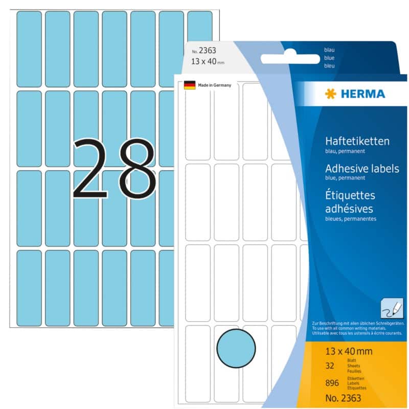 HERMA Mulrifunktionsetiketten 2363 Blau Rechteckig 13 x 40 mm 32 Blatt à 28 Etiketten