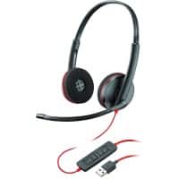 Plantronics Kabelgebundenes USB Headset Schwarzwire C3220 mit Kopfbügel, Geräuschunterdrückung und Mikrofon Schwarz, Rot