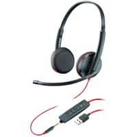 Plantronics Kabelgebundenes USB Headset C3225 mit Kopfbügel, Geräuschunterdrückung und Mikrofon Schwarz, Rot