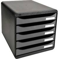 Exacompta Schubladenbox mit 5 Schubladen Big Box Plus Kunststoff Schwarz, Silber 27,8 x 34,7 x 27,1 cm