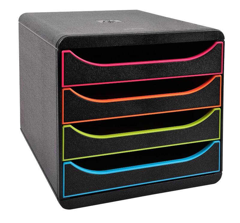 Exacompta Black Office Schubladenbox Kunststoff Farbig sortiert 4 Schübe 27,8 x 34,7 x 26,7 cm DIN A4+