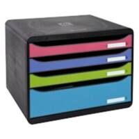 Exacompta Schubladenbox mit 4 Schubladen Big Box Plus Horizon Maxi 1928 Kunststoff Farbig sortiert 35,5 x 27 x 27,1 cm
