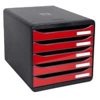 Exacompta Schubladenbox mit 5 Schubladen Big Box Plus Kunststoff Glänzendes Schwarz, Rot 27,8 x 34,7 x 27,1 cm