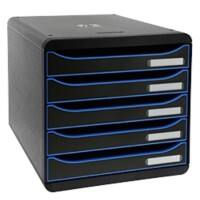 Exacompta Schubladenbox mit 5 Schubladen Big Box Plus Kunststoff Schwarz, Eisblau 27,8 x 34,7 x 27,1 cm