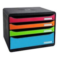 Exacompta Schubladenbox mit 4 Schubladen Big Box Plus Horizon Maxi Kunststoff Harlekinfarben 35,5 x 27 x 27,1 cm