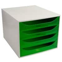 Exacompta Schubladenbox mit 4 Schubladen EcoBox Kunststoff Hellgrau, Grün 28,4 x 34,8 x 23,4 cm