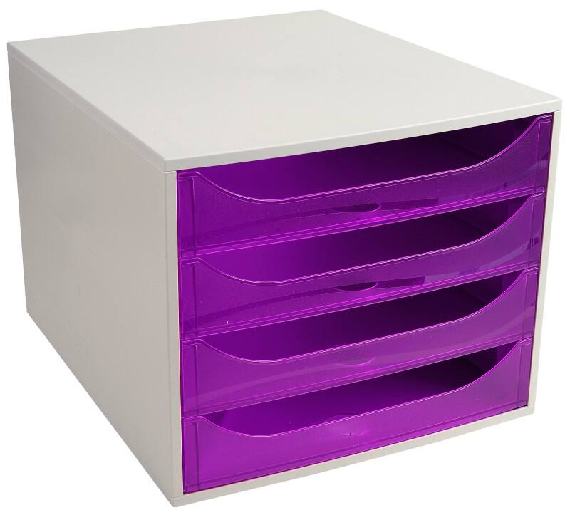 Exacompta Classic Schubladenbox Kunststoff Grau, Violett 4 Schübe 28,4 x 34,8 x 23,4 cm DIN A4+