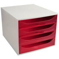 Exacompta Schubladenbox mit 4 Schubladen Big Box Kunststoff Hellgrau, Rot 28,4 x 34,8 x 23,4 cm