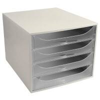 Exacompta Schubladenbox mit 4 Schubladen Big Box Kunststoff Weiß, Transparent 28,4 x 34,8 x 23,4 cm
