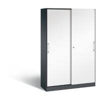 C+P Schiebetürenschrank Asisto H1980xB1200xT435mm Korpus Schwarzgrau Fronten Verkehrsweiß Anzahl Fächer: 4