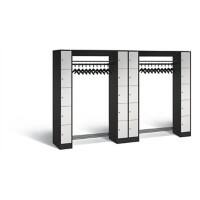 C+P Offene Garderobe Serie 8070, H1950xB2840xT480mm Korpus Schwarzgrau Fronten Lichtgrau