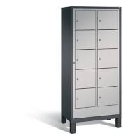 C+P Wäsche-Sammelschrank Evolo, H1850xB810xT500mm Korpus Schwarzgrau Fronten Weißaluminium 2 Abteile mit je 5 Fächern