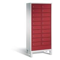 C+P Wäsche-Sammelschrank Evolo, H1850xB810xT500mm Korpus Lichtgrau Fronten Rubinrot 2 Abteile mit je 10 Fächern
