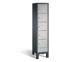 C+P Wäsche-Sammelschrank Evolo, H1850xB420xT500mm Korpus Schwarzgrau Fronten Weißaluminium 1 Abteil mit 5 Fächern