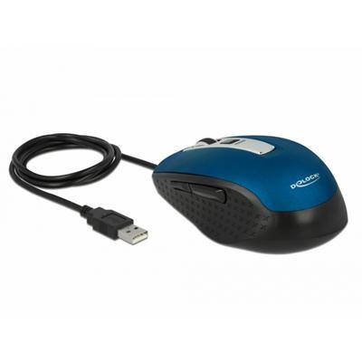 DeLOCK Optische USB Kabelgebundene Maus für Rechtshänder 1.5 m Kabel Blau Schwarz