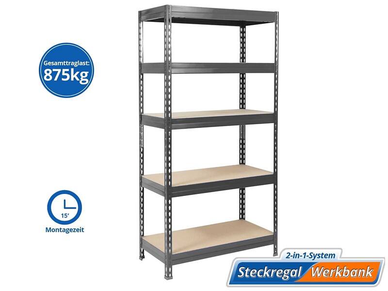 MAMMUT Grizzly Schwerlastregal 5 Fachböden Stahlblech 1.200 x 600 x 1.800 mm Anthrazit, Grau