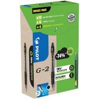 Pilot Tintenroller Pen G2 Schwarz Packung mit 12 Stiften und 12 Minen