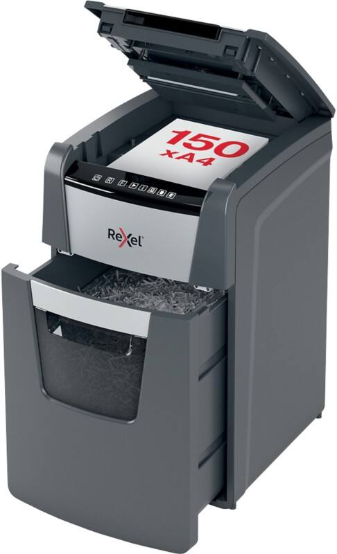 Rexel Optimum AutoFeed+ 150M Automatischer Aktenvernichter Mikroschnitt Sicherheitsstufe P-5 150 Blatt Automatisch & 6 Blatt Manuell