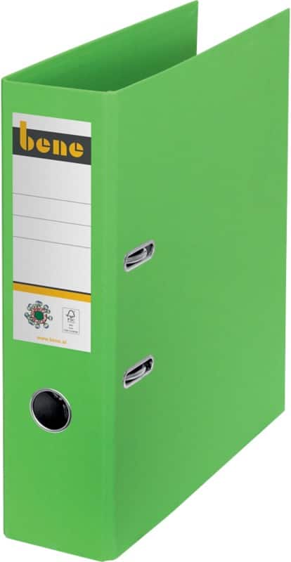 Bene No.1 Ordner Breit DIN A4 80 mm Grün 2 Ringe 301400 GN Pappkarton Glatt Hochformat