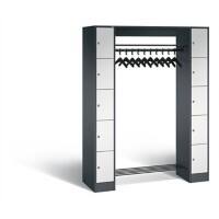 C+P Offene Garderobe Serie 8070, H1950xB1430xT480mm Korpus Schwarzgrau Fronten Lichtgrau