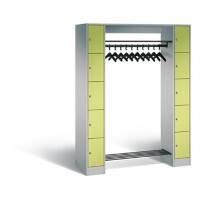C+P Offene Garderobe Serie 8070, H1950xB1430xT480mm Korpus Weißaluminium Fronten Viridingrün