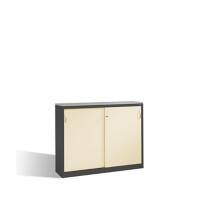 C+P Sideboard mit Schiebetüren Acurado H1200xB1600xT400mm Korpus Schwarzgrau Fronten Perlweiß Anzahl Fächer: 4