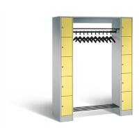 C+P Offene Garderobe Serie 8070, H1950xB1430xT480mm Korpus Weißaluminium Fronten Schwefelgelb