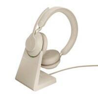 Jabra Evolve2 65 UC Kopfhörer Stereo Kabellos Kopfbügel Geräuschunterdrückung mit Mikrofon Beige mit Mikrofon, Ladestation Bluetooth USB-C