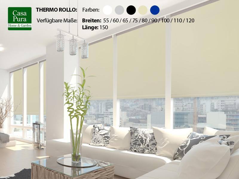 Casa Pura Verdunkelungsrollo Blackout Thermo Polyester Creme 750 x 1500 mm