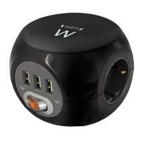ewent Steckdose mit USB Anschlüssen EW3938 Power Block 1,5 m Schwarz