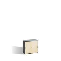 C+P Sideboard mit Schiebetüren Acurado H720xB800xT400mm Korpus Schwarzgrau Fronten Perlweiß Anzahl Fächer: 1