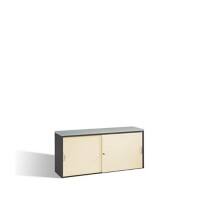 C+P Sideboard mit Schiebetüren Acurado H720xB1600xT400mm Korpus Schwarzgrau Fronten Perlweiß Anzahl Fächer: 2