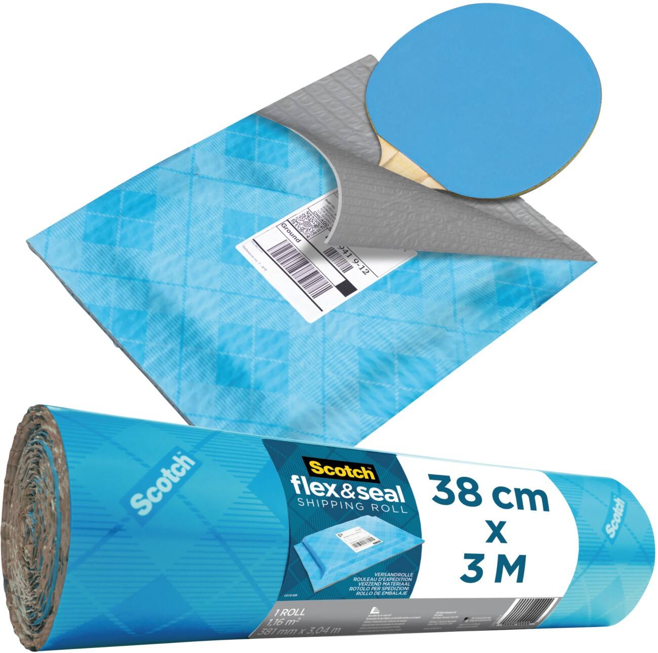 Scotch Flex & Seal selbstklebende Luftpolsterfolien Verpackungsrolle 38 cm x 3 m