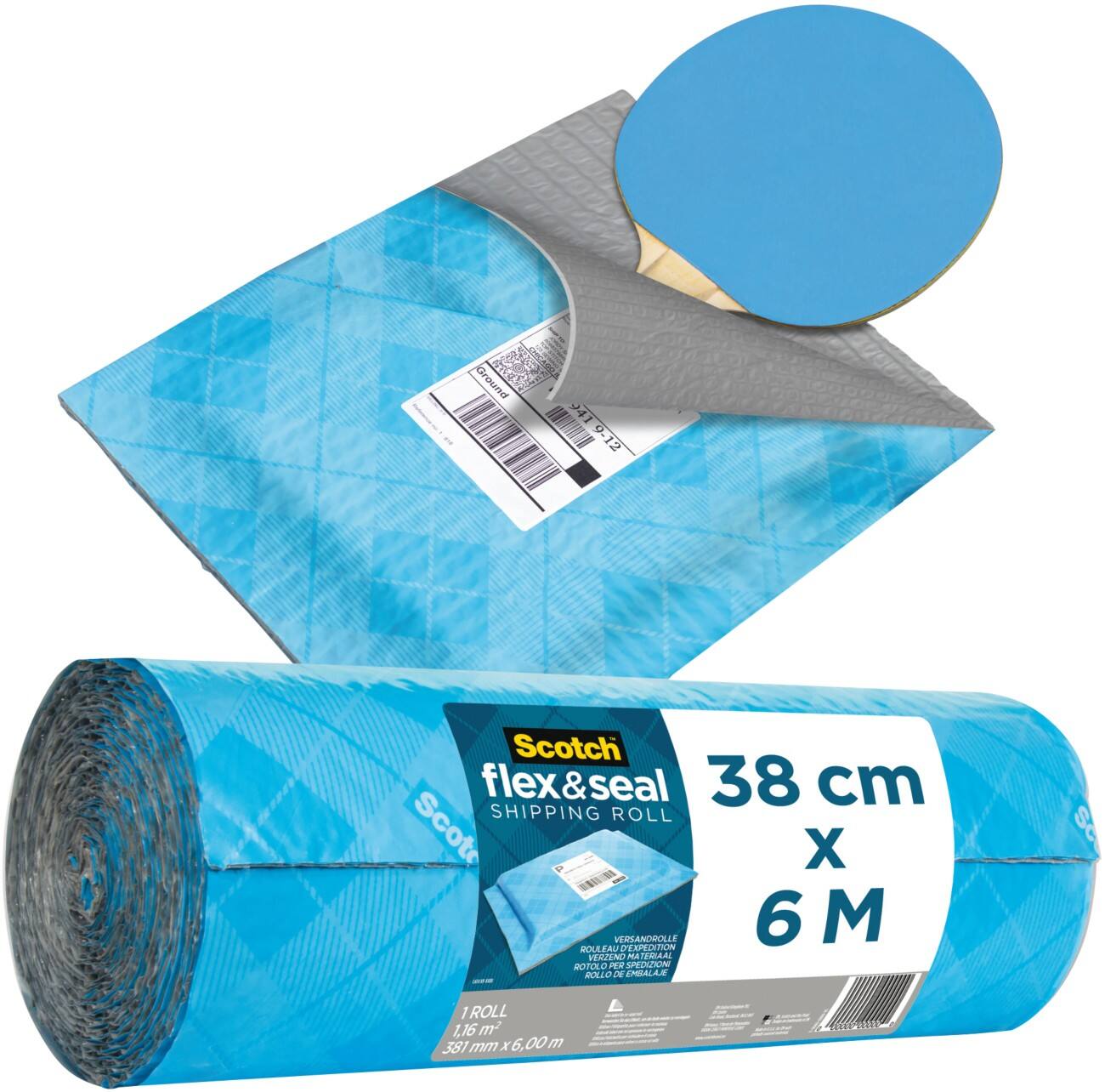 Scotch Flex & Seal selbstklebende Luftpolsterfolien Verpackungsrolle 38 cm x 6 m