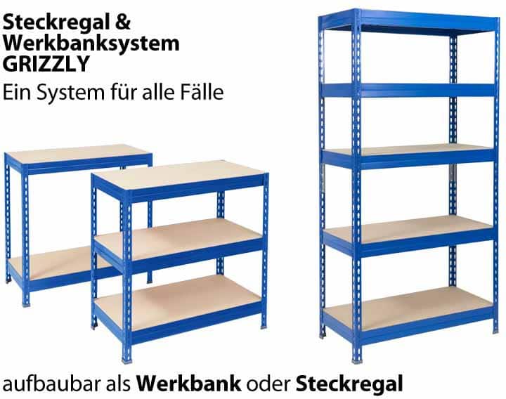 MAMMUT Steckregal Grizzly Blau 5 Fächer 2.200 x 900 x 450 mm