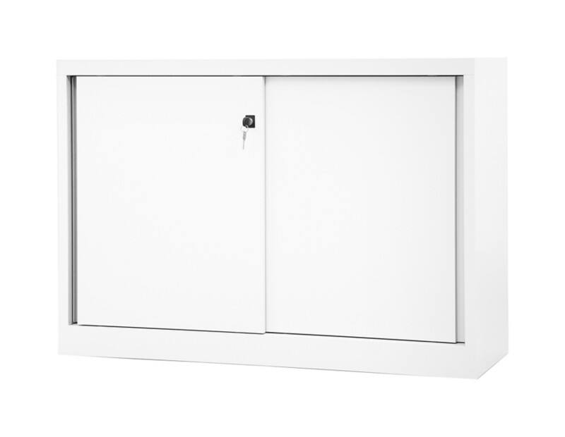Bisley Schiebetürenschrank ECO, 1 Fachboden, 2 OH, Farbe verkehrsweiß, H 839 x B 1200 x T 430 mm