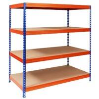 office marshal Weitspannregal 4 Fachböden Holz, Stahlblech 1.500 x 600 x 2.000 mm Blau, Orange