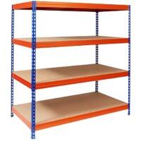 office marshal Weitspannregal 4 Fachböden Holz, Stahlblech 1.500 x 800 x 2.000 mm Blau, Orange