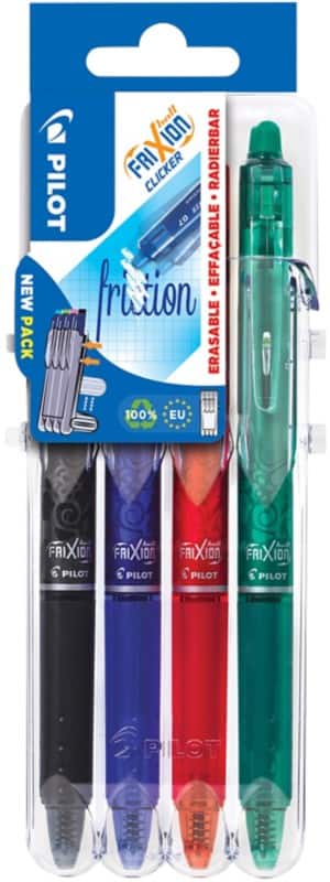 Pilot FriXion Ball Clicker Kugelschreiber Farbig sortiert 0.35 mm Mittel Kegelförmig Nicht Nachfüllbar 4 Stück