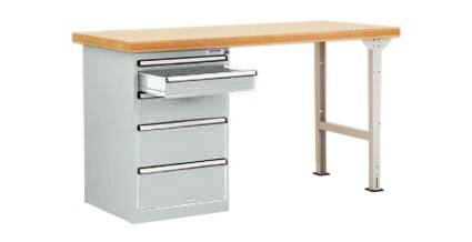Manuflex Werkbanksystem Combi 2 Case Modell 1 Buchenholz, Stahl  Lichtgrau 2.000 x 700 x 840 mm