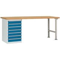 Manuflex Werkbanksystem Combi Modell 6 Multiplex, Stahl  Brillantblau 2.000 x 700 x 840 mm