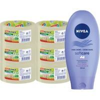 tesapack Transparentes Eco & Strong Verpackungsklebeband und Nivea Creme Bundle 50 mm x 66 m 6 Rollen