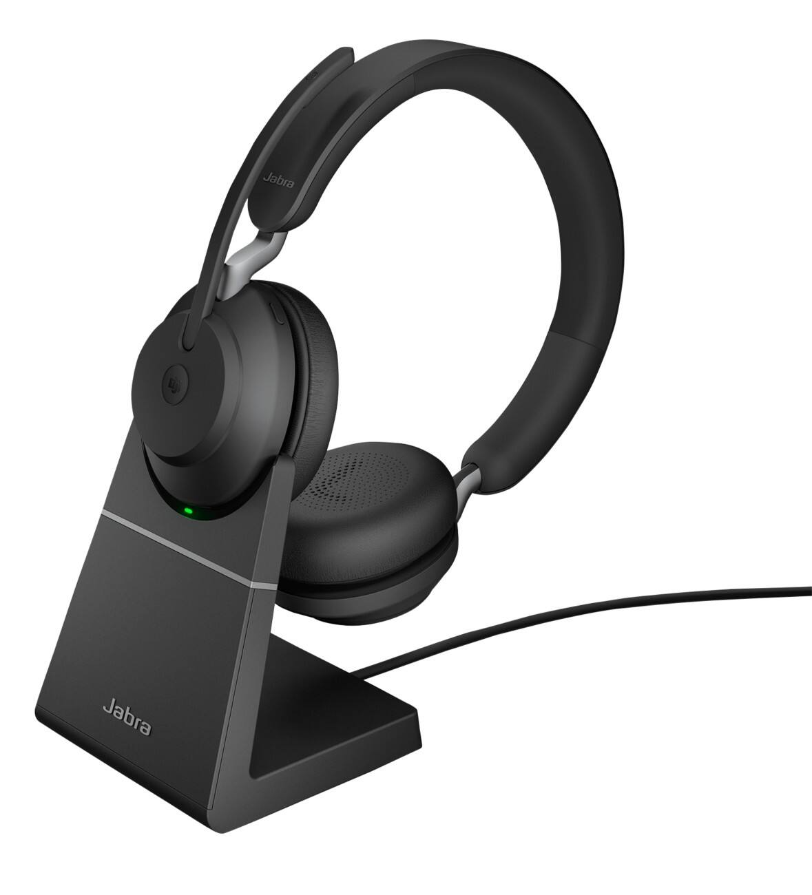 Jabra Evolve2 65 Kabelloses Stereo Headset mit Ladestation über dem Kopf Geräuschunterdrückung Bluetooth, USB Typ C mit Mikrofon Schwarz