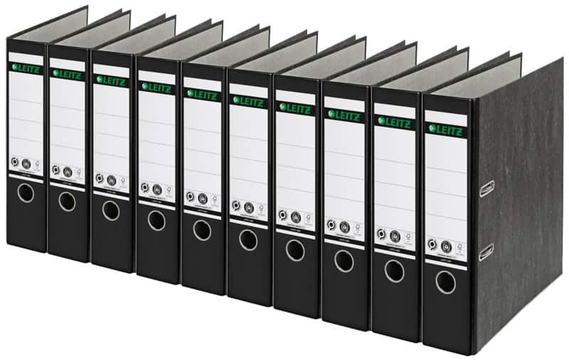 Leitz 180° Breit Ordner DIN A4 82 mm Schwarz 2 Ringe 1080 Pappkarton Wolkenmarmor Hochformat Recycled 10 Stück
