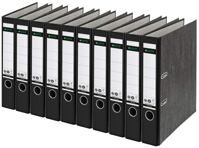Leitz 180° Schmal Ordner DIN A4 52 mm Schwarz 2 Ringe 1050 Pappkarton Wolkenmarmor Hochformat Recycled 10 Stück