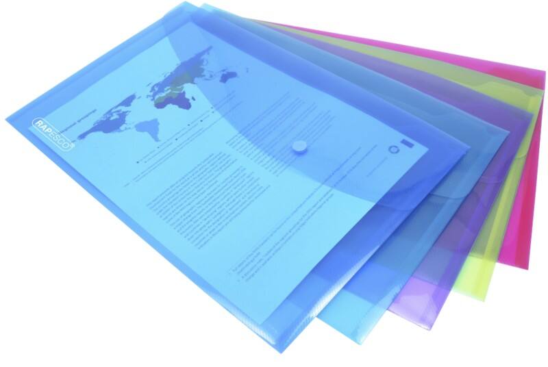 Rapesco Dokumentenmappe DIN A4 Druckknopf PP (Polypropylen) 24,3 (B) x 0,2 (T) x 35,4 (H) cm Farbig sortiert 5 Stück