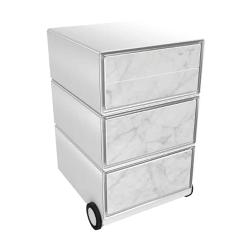 PAPERFLOW Rollcontainer easyBox 4 horizontale Schubladen 642x390x436mm PERSO WEIßER MARMOR