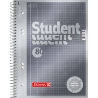 BRUNNEN Student Premium Notebook DIN A5 Kariert Spiralbindung Pappkarton Anthrazit-Metallic Perforiert 160 Seiten 80 Blatt