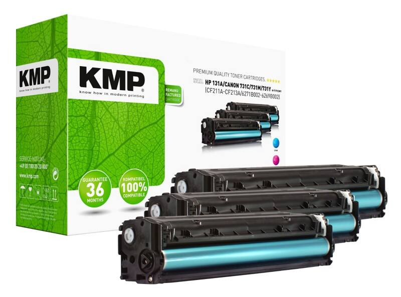 Kompatible KMP HP 131A Tonerkartusche U0SL1AM Cyan, Magenta, Gelb Multipack 3 Stück