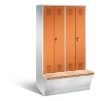 C+P Garderobenschrank Evolo mit Sitzfläche H2090xB1190xT815mm Korpus: Lichtgrau Türen: Gelborange Abteile: 4 Abteilbreite: 300mm